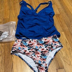 Blue and Floral Two-Piece Swimsuit by Beachsissi NWT 
Large